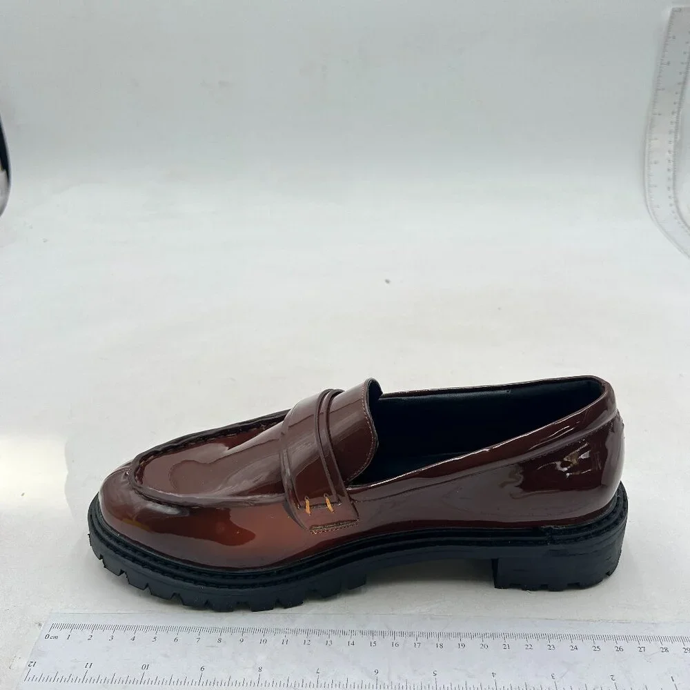 Brown Women Platform Round Toe Penny Loafers Slip on Chunky Block Low Heel Pumps
